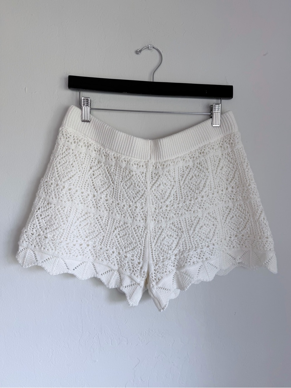 A New Day Crochet Scalloped Hem Knit Shorts, Off-White, Sz Medium Coastal Boho